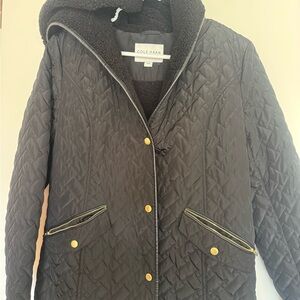 Cole Haan Women's Black Quilted Puffer Jacket with Gold Accents